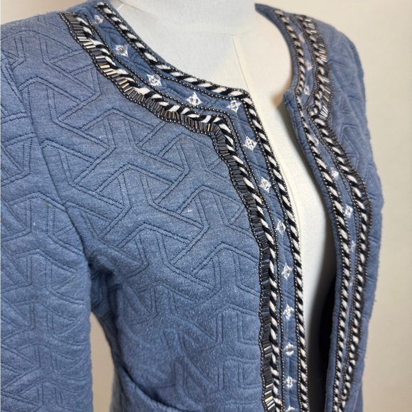 Soieblu Blue Quilted Jacket with Beaded Trim - Picture 2 of 7